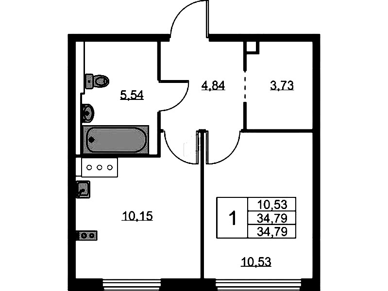 1-комнатная квартира 34.79 м², 9/11 эт., ЖК «Новое Колпино»